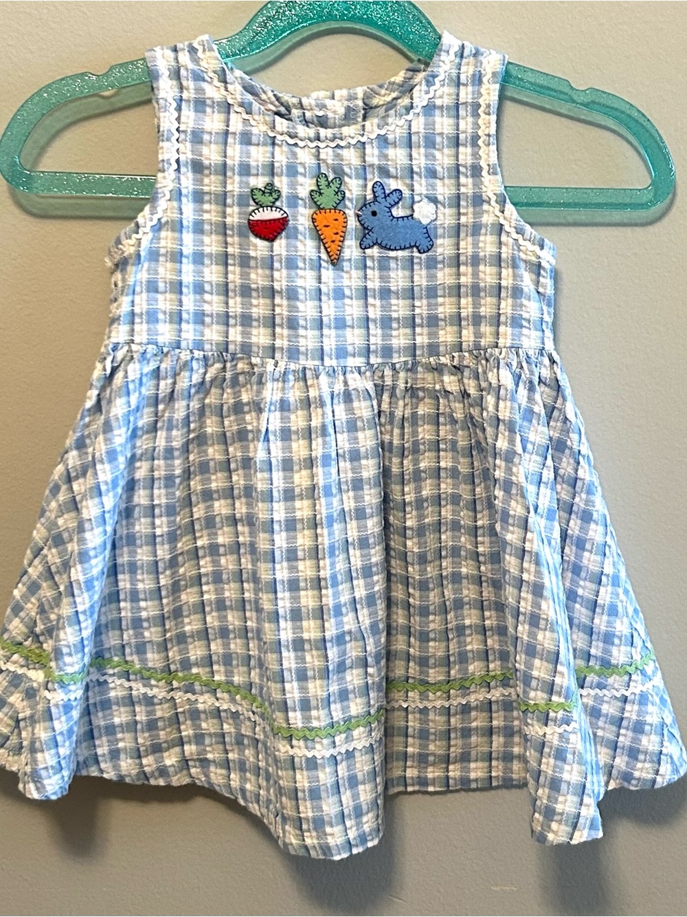 Vintage Sweet Potatoes Seersucker Toddler Dress Bunny Easter Rabbit Appliqué